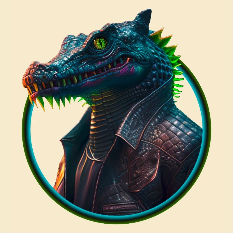 Neon Punk Crocodile in Leather Jacket