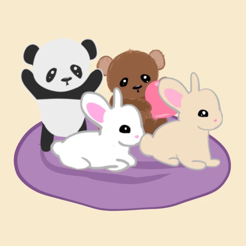 Cute animals panda rabbit bear cuddle