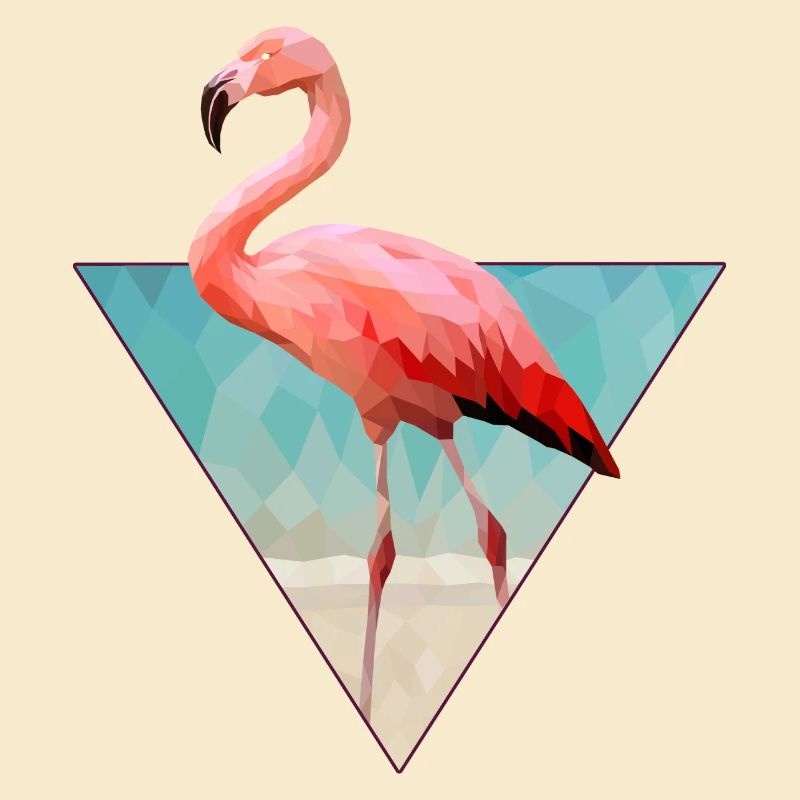 Flamant rose sur la plage dans le style Low Poly