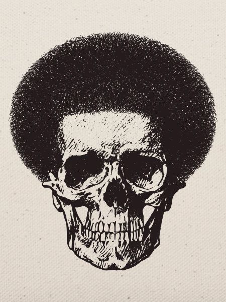 Schädel mit Afro-Frisur.