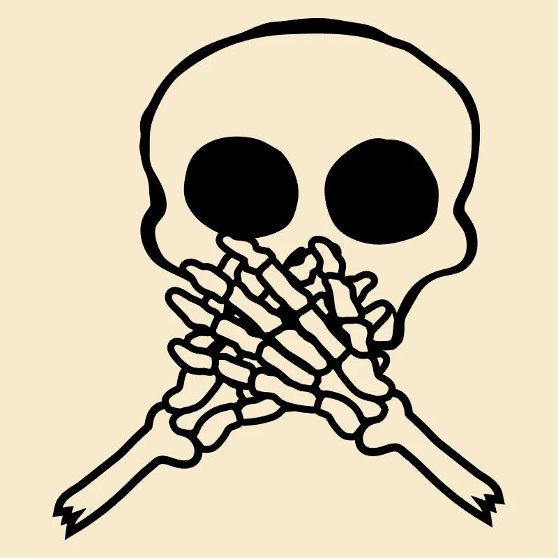 Mains du crâne devant la bouche