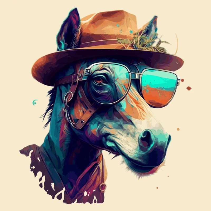 Ein lustiger Esel oder Maultier mit Brille und Hut