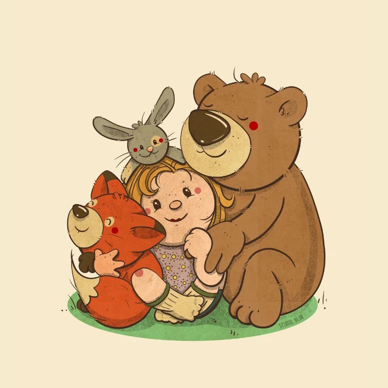 kleines mädchen mit tierischen freunden