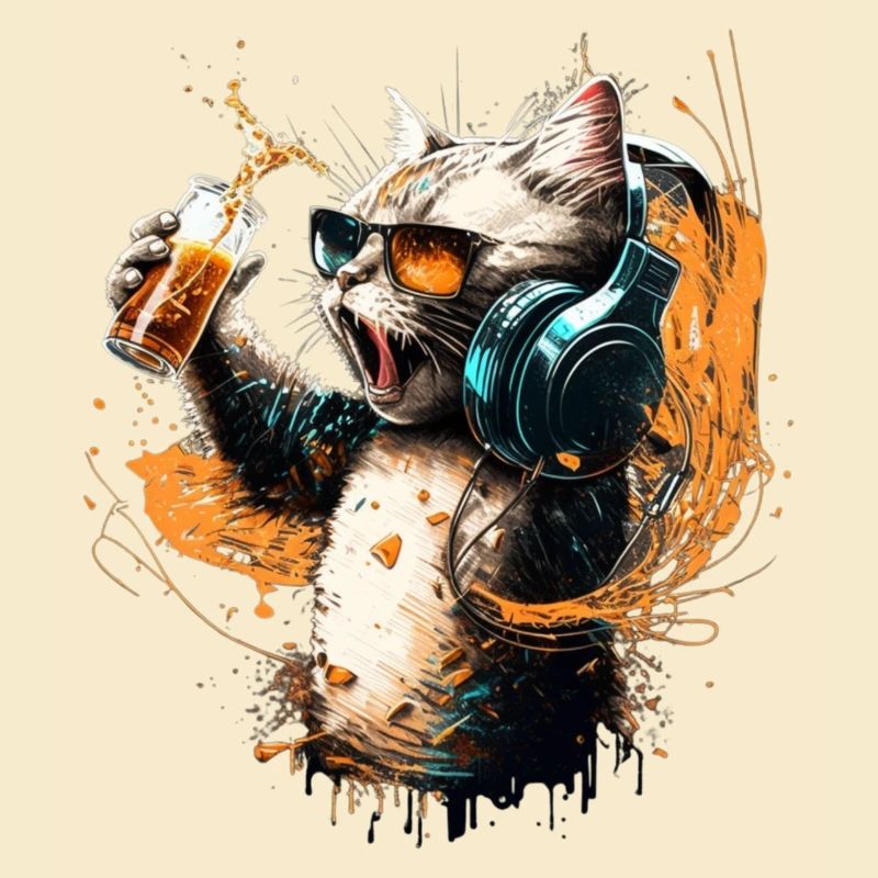 Cool party cat with beer