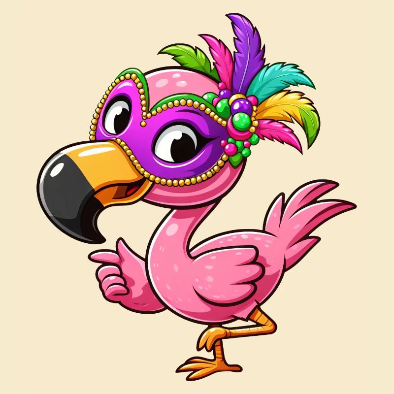 Mardi Gras Comic Flamingo