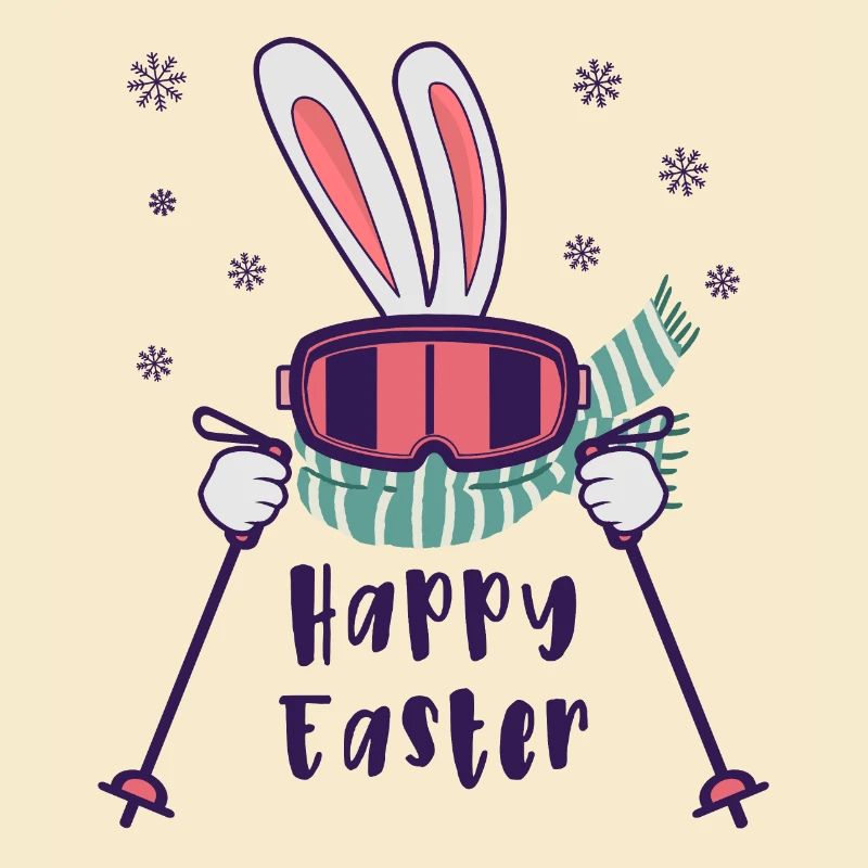 Happy Easter from Skiing Rabbit with ski poles