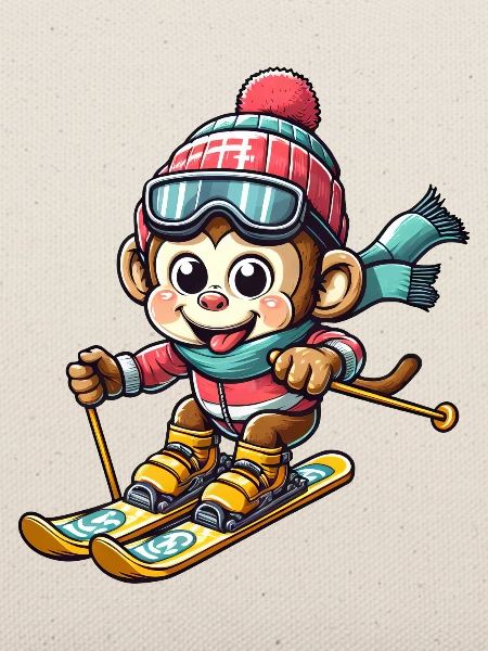 Affe Schimpanse Skifahrer Winterurlaub Design