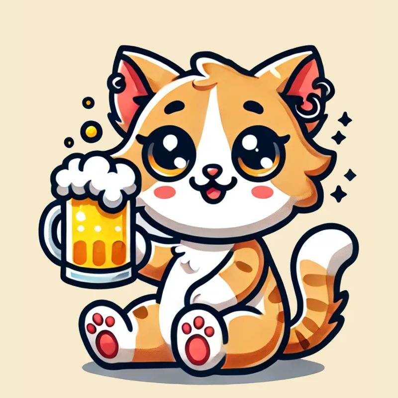 Cute Cat Drinking Beer