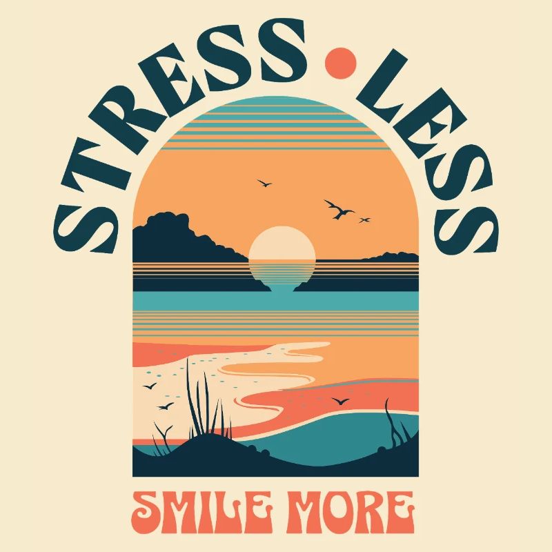 Stress Moins Sourire Plus Coucher de soleil Style rétro