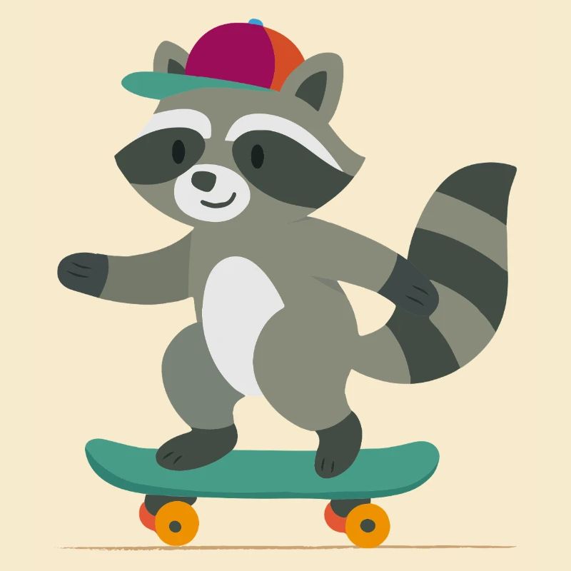 Skateboard-Waschbär mit Basecap
