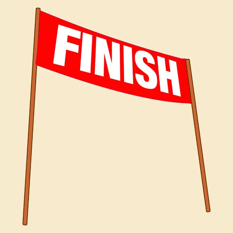 Rotes Banner mit FINISH – Du hast es geschafft!