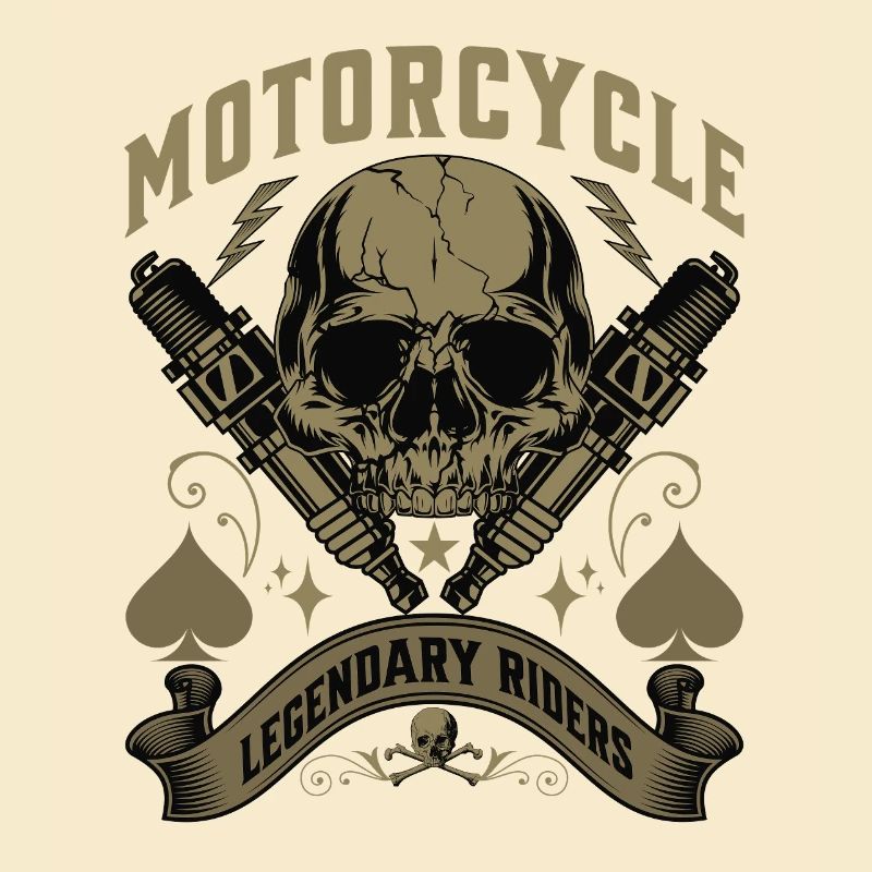 Biker skull with flames and spark plugs artwork