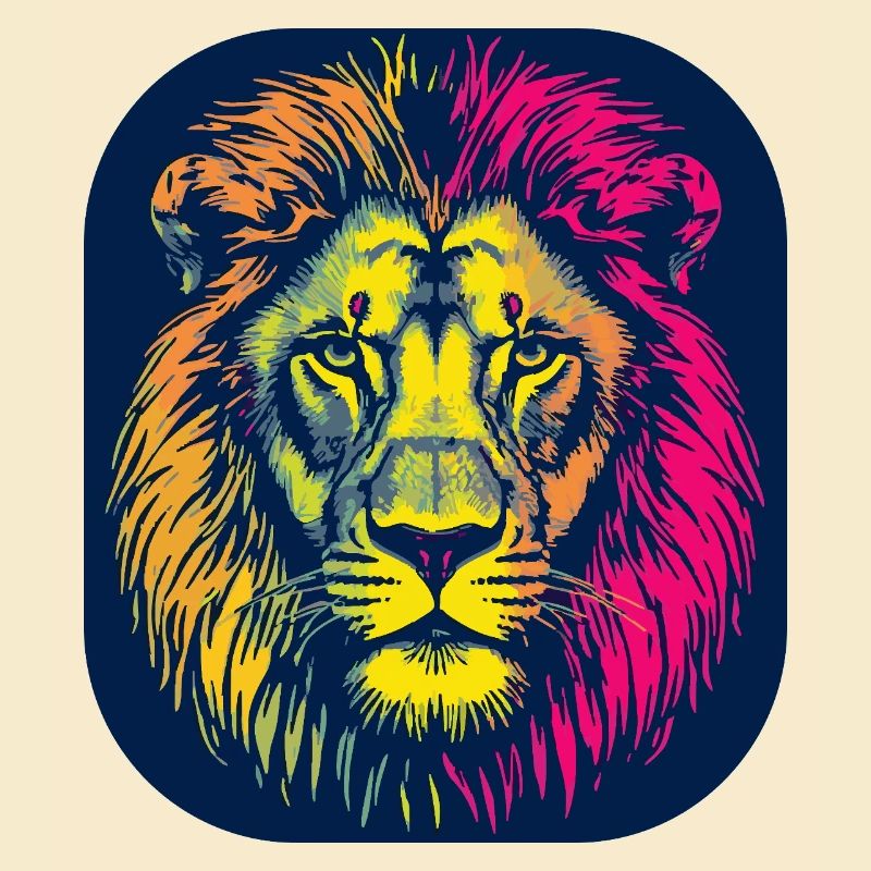 Neon Lion Head Pop Art