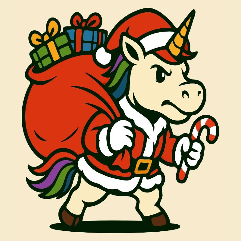 Starker Weihnachtsmann-Einhorn mit Geschenktüte