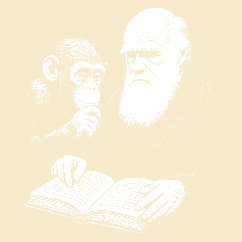 Charles Darwin studying with Monkey 
