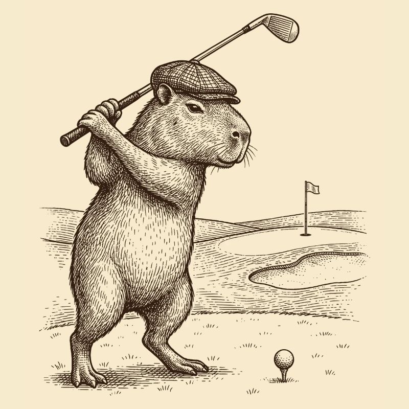 Funny Capybara Playing Golf Golfer