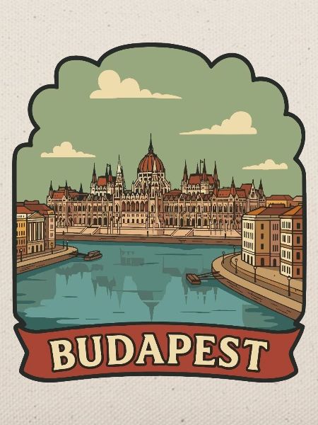 Budapester Parlament Retro-Reiseaufkleber