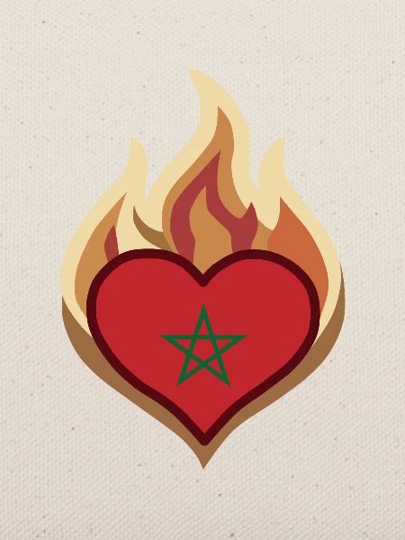 Morocco Flag Heart on Fire