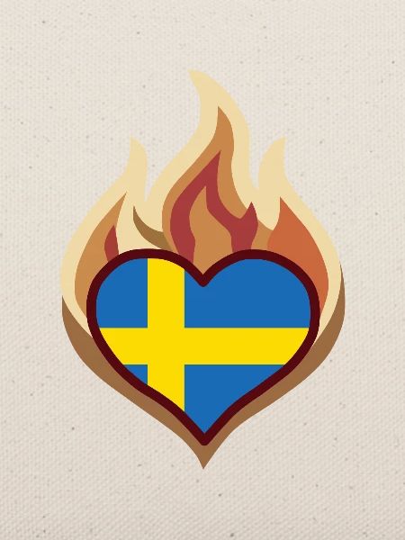 Sweden Flag Heart on Fire