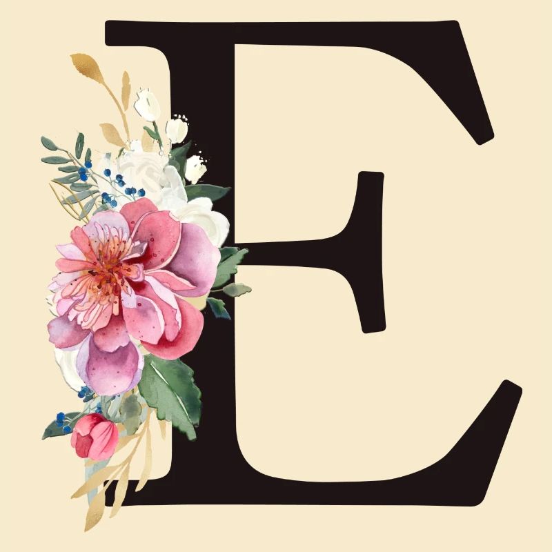 Personalisierbar Monogramm E Floral Rosa Weiß