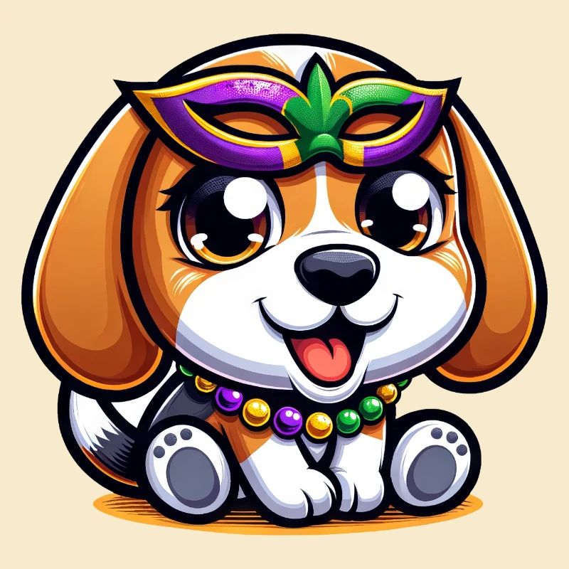 Mardi Gras Beagle: Hund mit Maske und Perlen