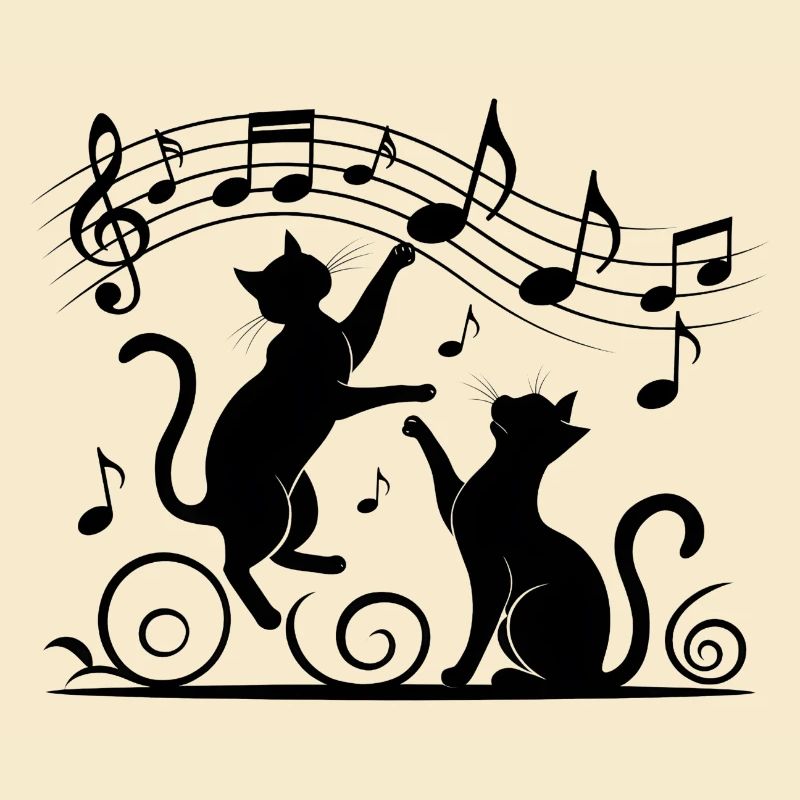 Black cats pattern playing with musical note