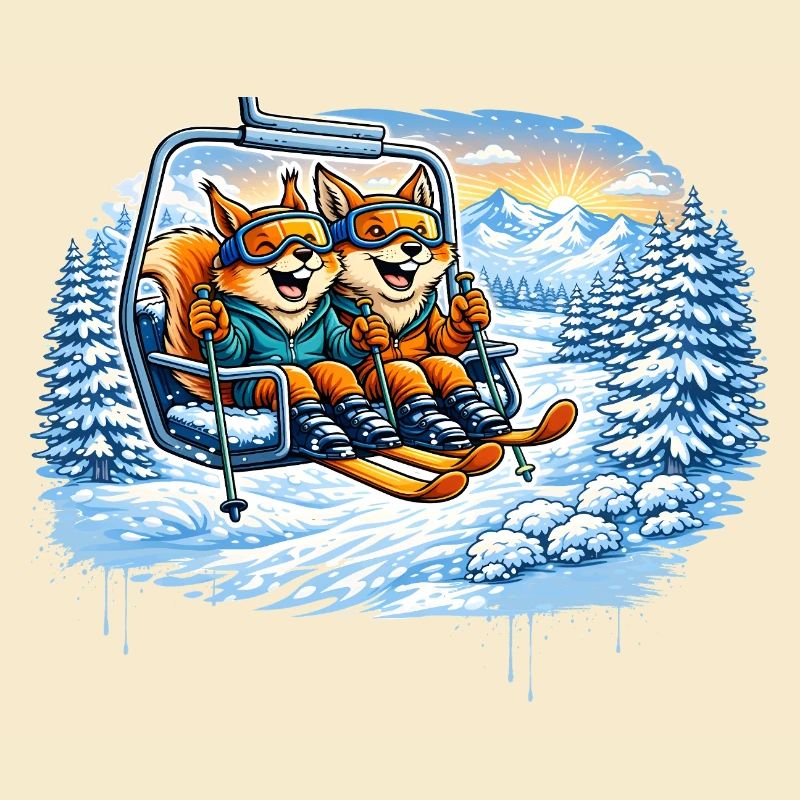 Eichhörnchen & Fuchs im Skilift – Winterspaß
