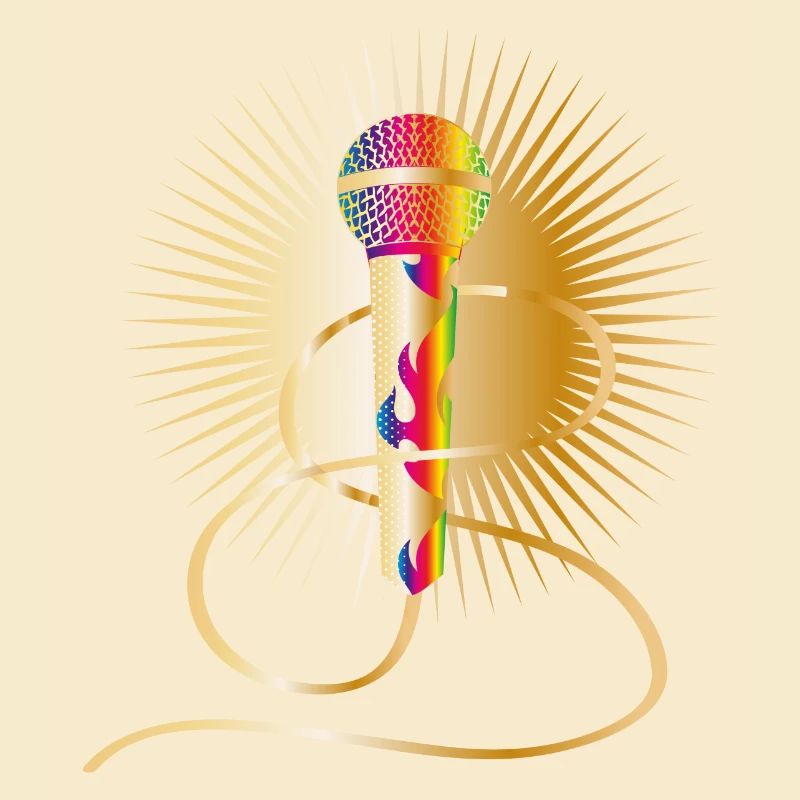 goldenes Mikrofon mit Regenbogen Elementen