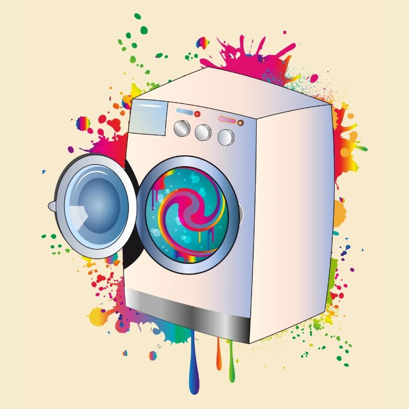Washing machine in graffiti style with colored linen