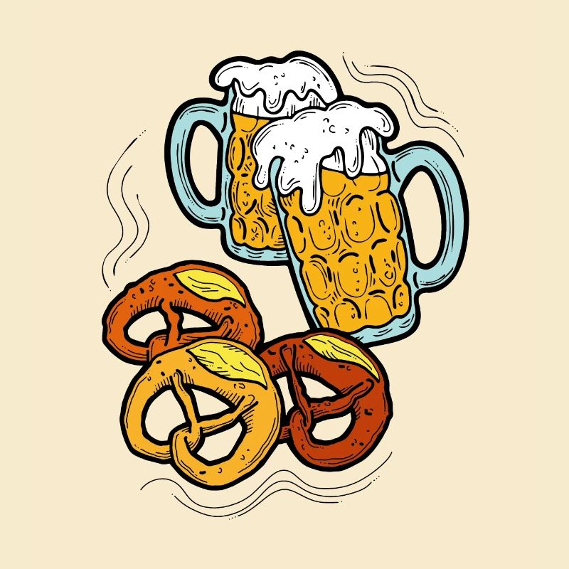 Bierparty. Bierbecher und Brezel.