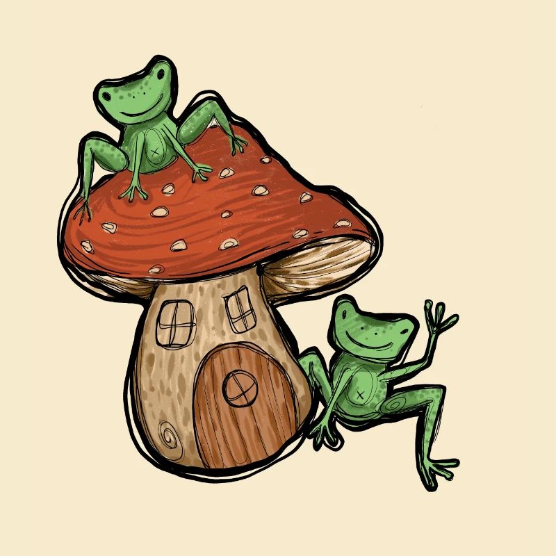 Grenouilles avec maison de champignons doux