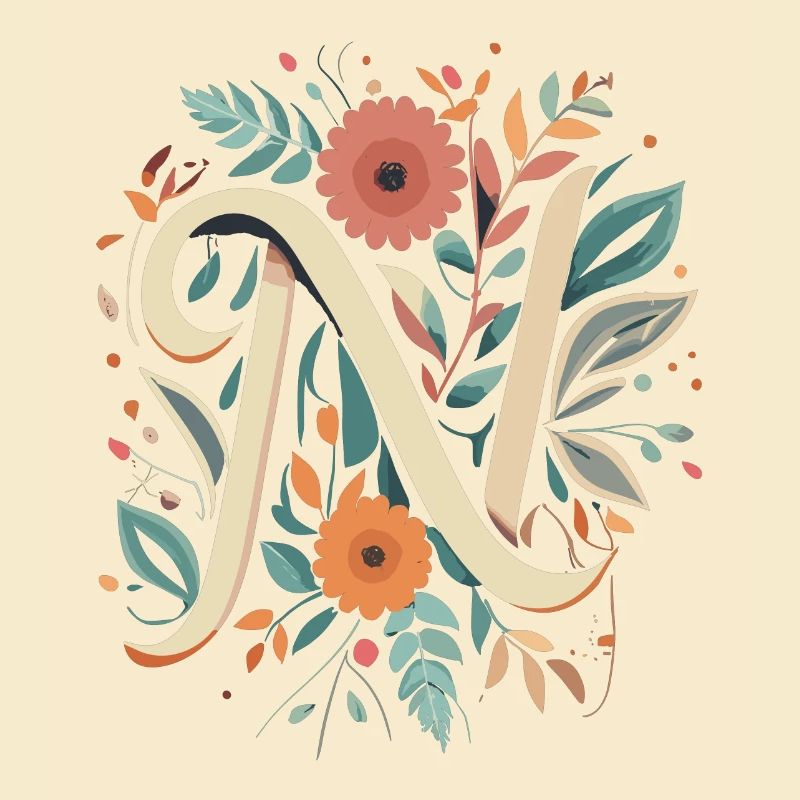 N Typographie floral