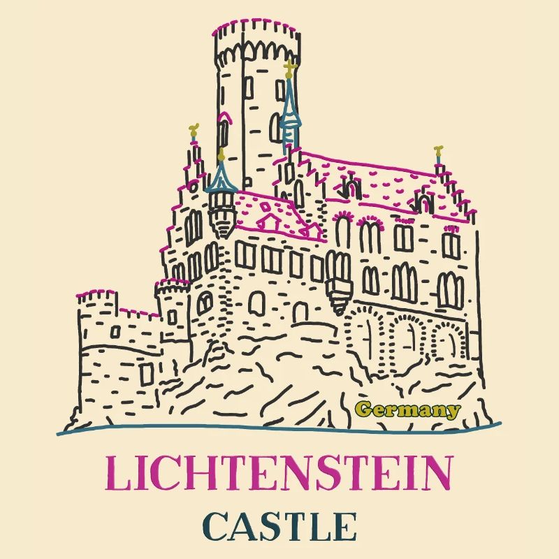 Lichtenstein Castle, Germany, Hand Drawing