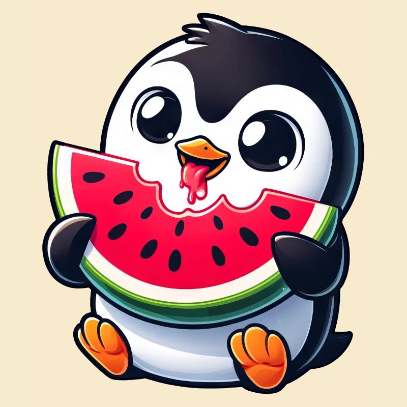 Pingouin avec dessin animé de pastèque