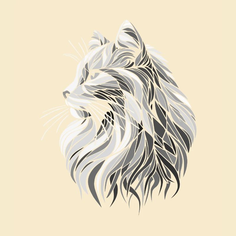 Black and White Polygons Cat Head Drawing