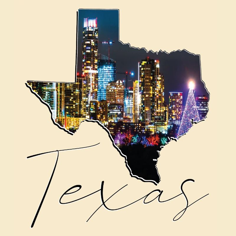 Austin Skyline in Texas State Map TX