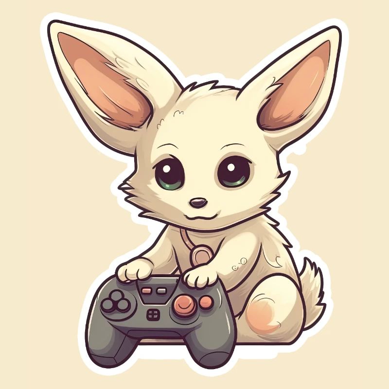 A cute fennec fox playing video games