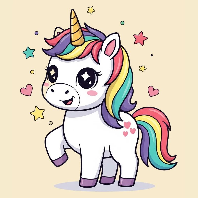 Verspieltes Einhorn mit Regenbogenmähne