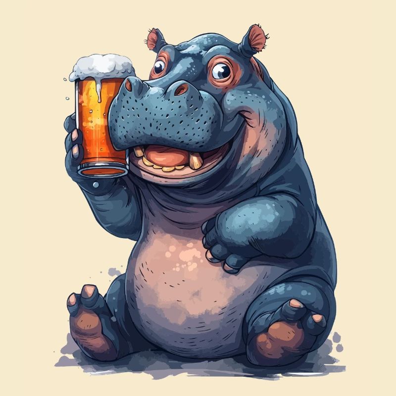 Nilpferd mit Bierglas Cartoon-Print