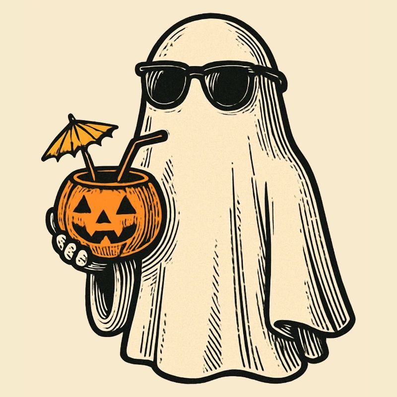Cool Halloween Ghost with Cocktail