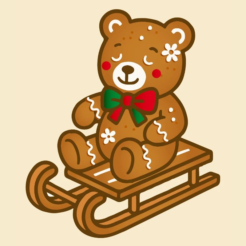 Cute gingerbread teddy bear on nostalgic sleigh