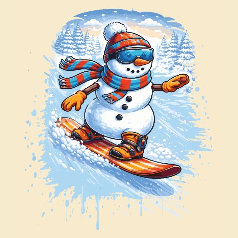 Cooler Schneemann beim Snowboarden – Winterspaß