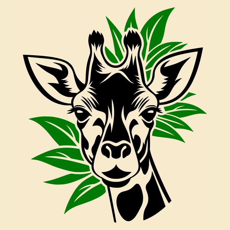 Giraffe with leaves in the background