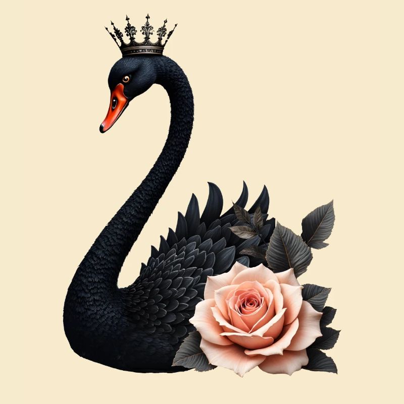 Schwarzer Schwan, gekrönt mit Rose
