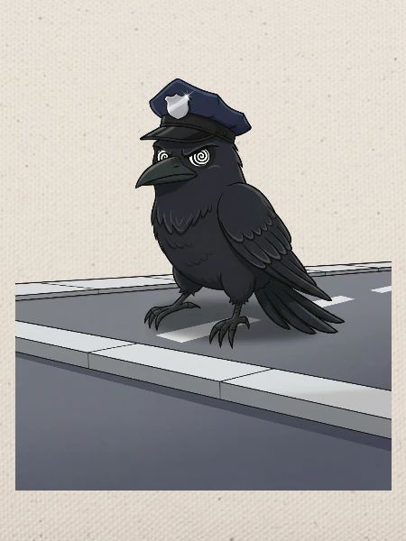 Rabe als Polizeibeamter auf Straße