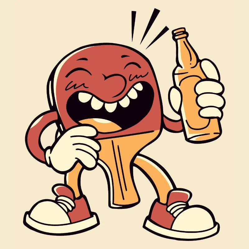 Batte de tennis de table avec bouteille de bière joue