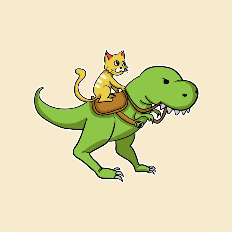 Katze Cat riding dino Trex Dinosaurier Geschenk