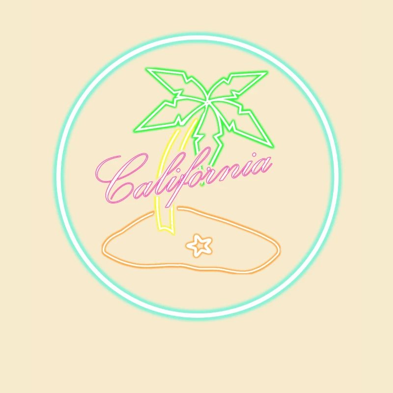 California Palm Tree Bright Neon Glowing Effect