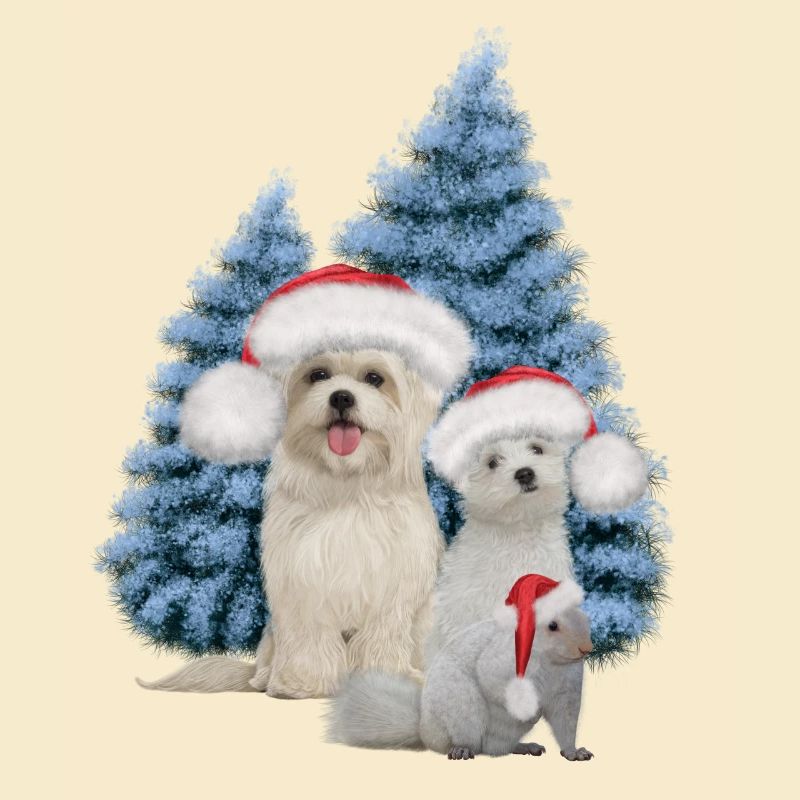 Weihnachtsnetter Hund mit Eichhörnchen