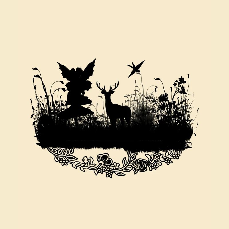 Kleine Fee mit Rotwild nachts